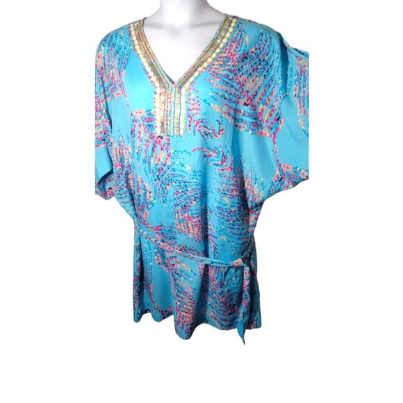 Lilly Pulitzer Wilda Beaded Caftan Dress – Bright Blue – Size M - Picture 2 of 3